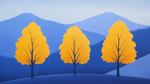 Blue and Yellow Tree Mural Wallpaper in Living Room | Blue, Yellow Trees