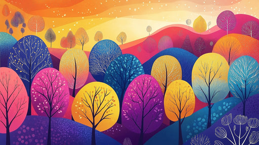 Colorful Tree Mural Wallpaper in Bedroom | Various Colors (Pink, Blue, Yellow, etc.) Trees