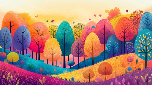 Colorful Tree Mural Wallpaper in Bedroom | Various Colors (Pink, Blue, Yellow, etc.) Trees