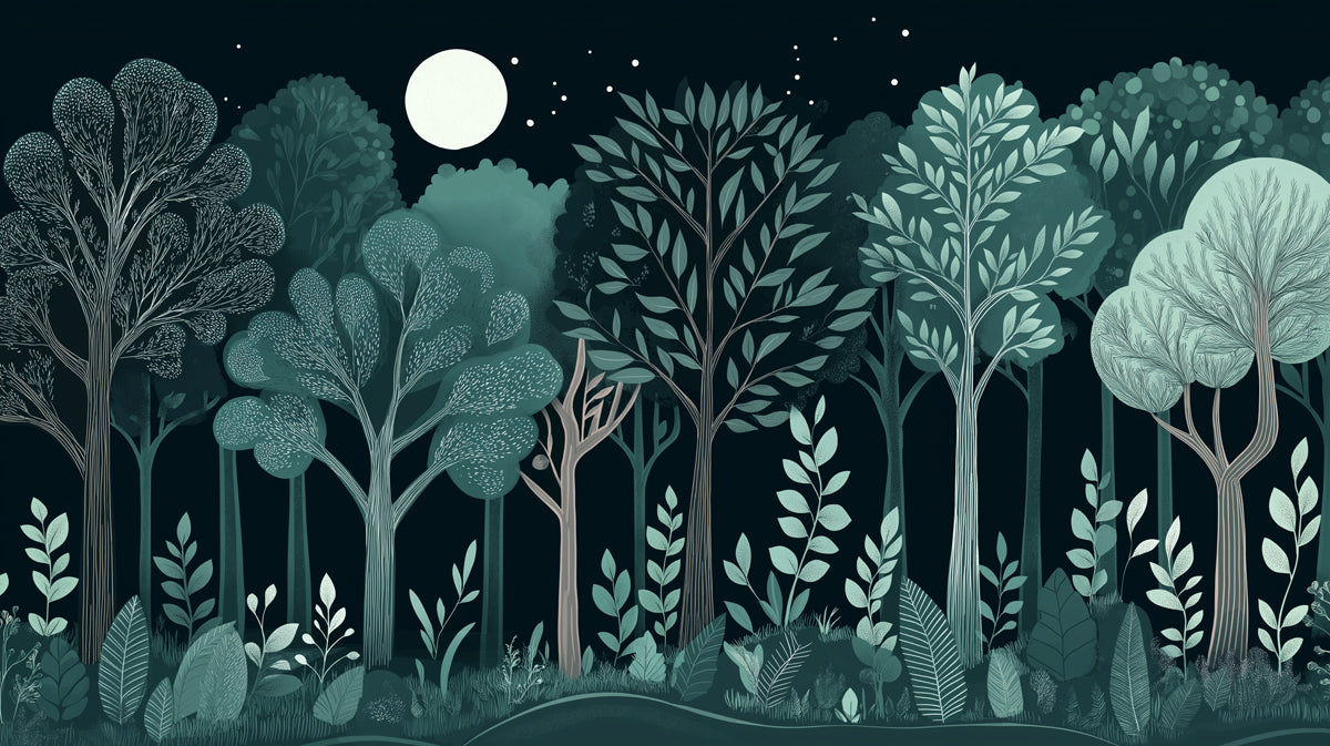 Teal Forest Mural Wallpaper in Study Room | Various Shades of Teal Forest
