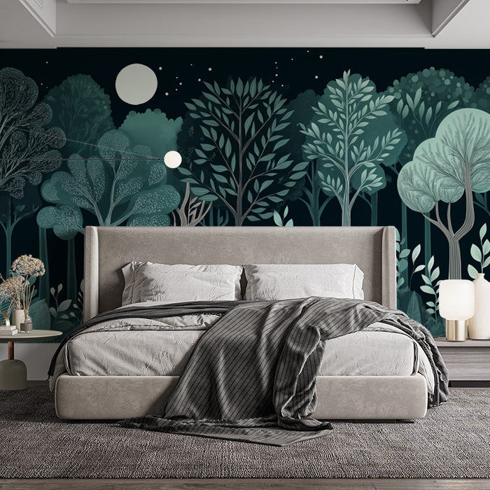 Teal Forest Mural Wallpaper in Study Room | Various Shades of Teal Forest