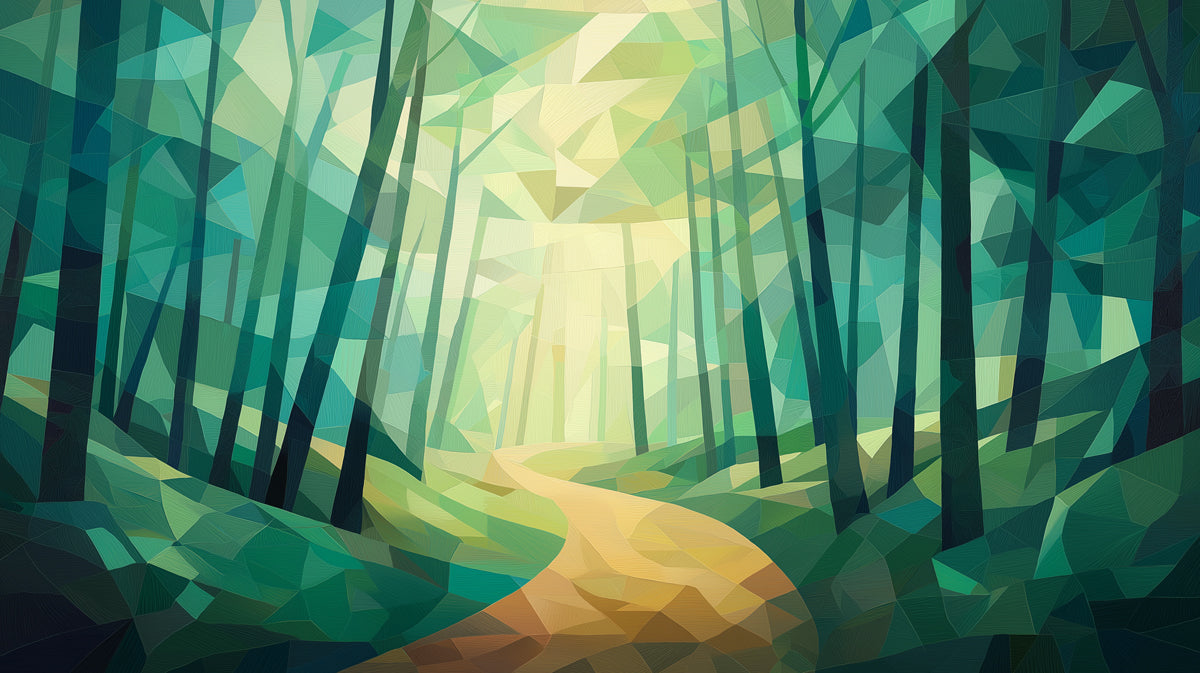 Abstract Green Forest Mural Wallpaper in Living Room | Green, Yellow Forest