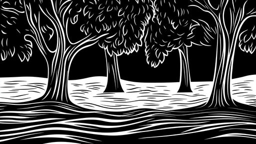 Black and White Tree Mural Wallpaper in Dining Room | Black, White Trees
