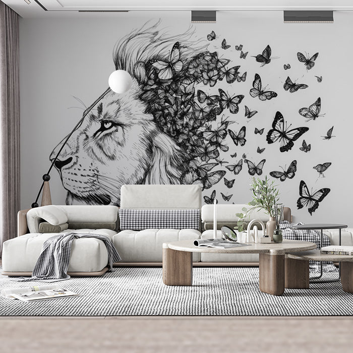 Lion and Butterflies| Black and White Lion and Butterflies