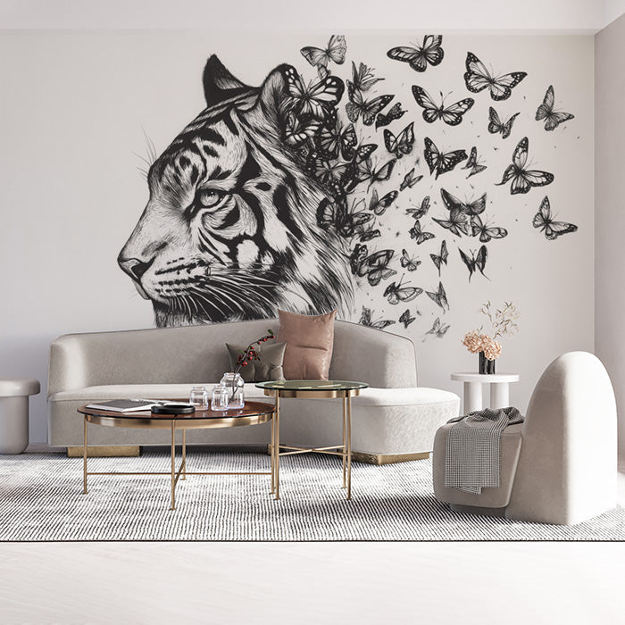 Tiger and Butterflies| Black and White Tiger and Butterflies