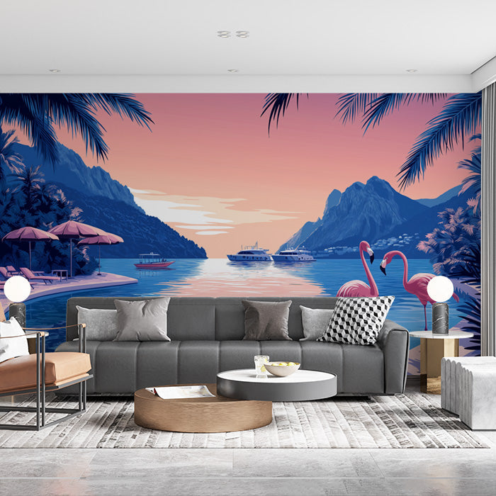 Flamingo and Beach| Various Colors (Pink, Blue, etc.) of Flamingo and Beach
