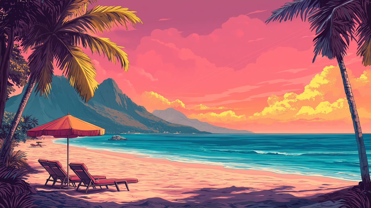 Beach and Palm Tree| Various Colors (Pink, Blue, etc.) of Beach and Palm