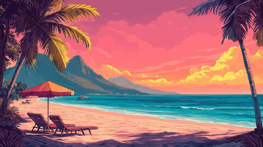 Beach and Palm Tree| Various Colors (Pink, Blue, etc.) of Beach and Palm