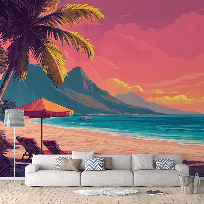 Beach and Palm Tree| Various Colors (Pink, Blue, etc.) of Beach and Palm