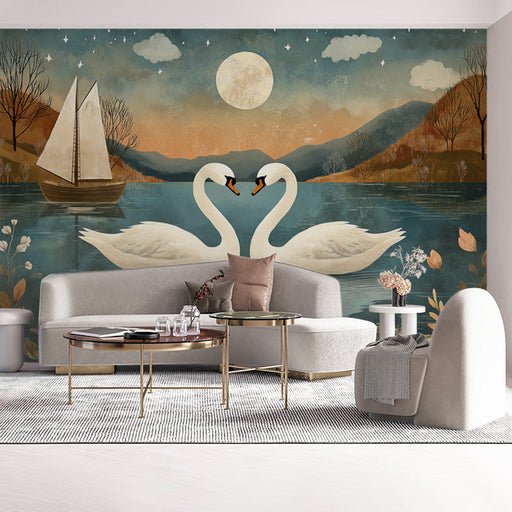 Romantic Swans and Moon | Various Colors (Blue, Orange, etc.) of Swans and Moon