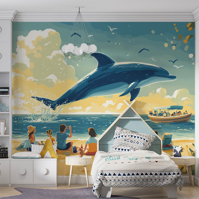 Dolphin and Beachgoers | Various Colors (Blue, Yellow, etc.) of Dolphin and Beachgoers