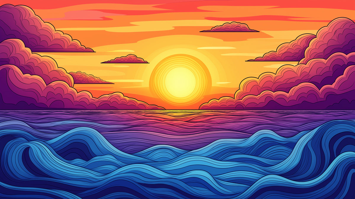Sunset and Waves| Various Colors (Orange, Purple, Blue, etc.) of Sunset and Waves