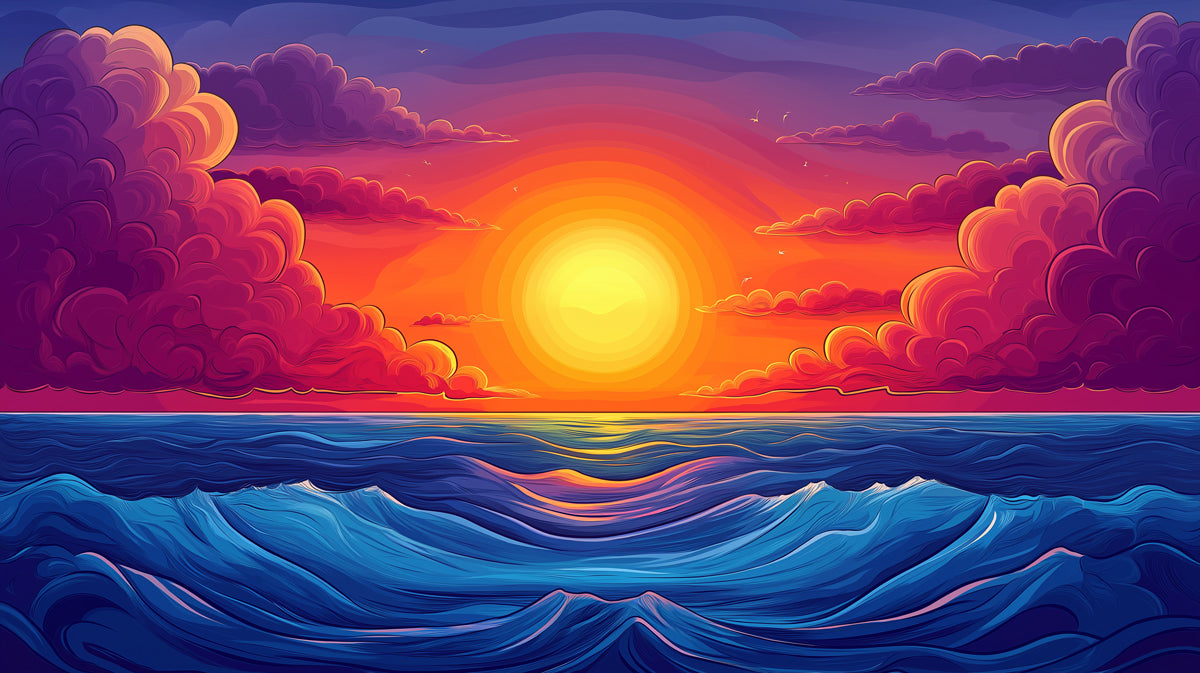 Sunset and Waves| Various Colors (Orange, Purple, Blue, etc.) of Sunset and Waves