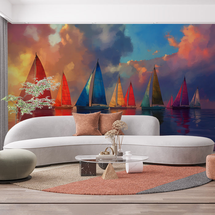 Sailboats and Sunset Clouds| Various Colors (Red, Blue, etc.) of Sailboats and Sunset