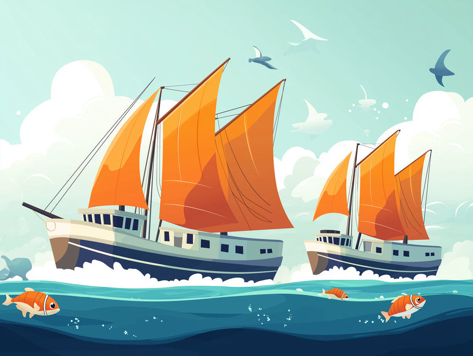 Sailing Boats | Various Colors (Orange, Blue, etc.) of Sailing Boats