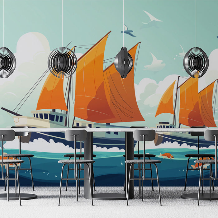 Sailing Boats | Various Colors (Orange, Blue, etc.) of Sailing Boats