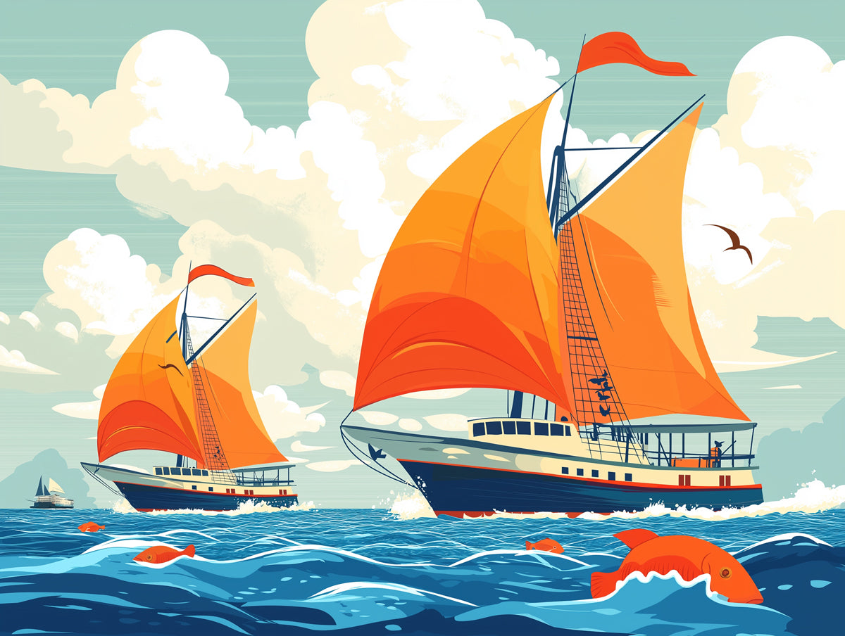 Sailing Boats | Various Colors (Orange, Blue, etc.) of Sailing Boats