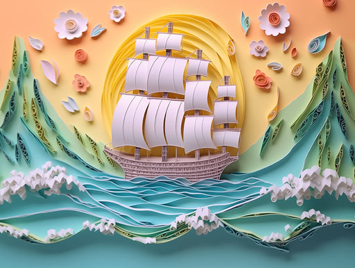 Paper Art Sailboat Mural Wallpaper | Various Colors (Pink, Green, etc.) of Paper Art Sailboat