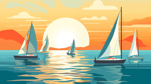 Sunset and Sailing Boats | Various Colors (Orange, Blue, etc.) of Sunset and Sailing Boats