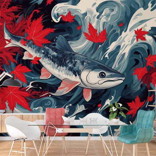 Salmon and Maple Leaves| Various Colors (Red, Blue, etc.) of Salmon and Maple Leaves