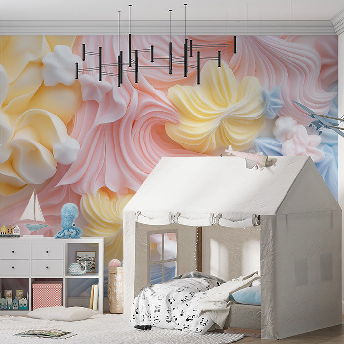 Pastel Swirl Mural Wallpaper in Nursery | Various Colors (Pink, Yellow, etc.) of Pastel Swirl