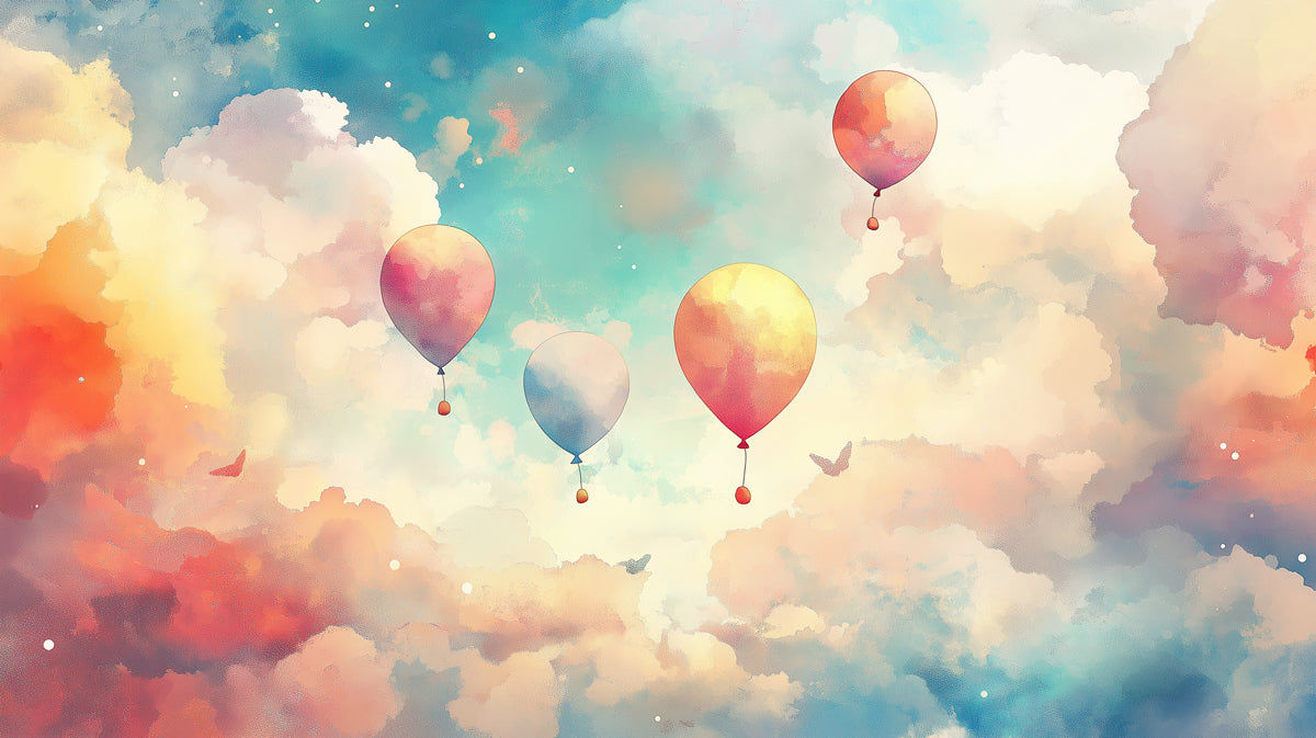 Hot Air Balloon and Clouds | Various Colors (Blue, Orange, etc.) of Balloons