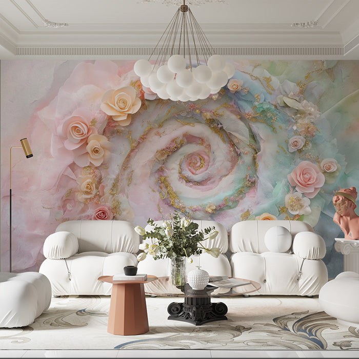 Romantic Floral Swirl Mural Wallpaper | Various Colors (Pink, Blue, etc.) of Floral Swirls