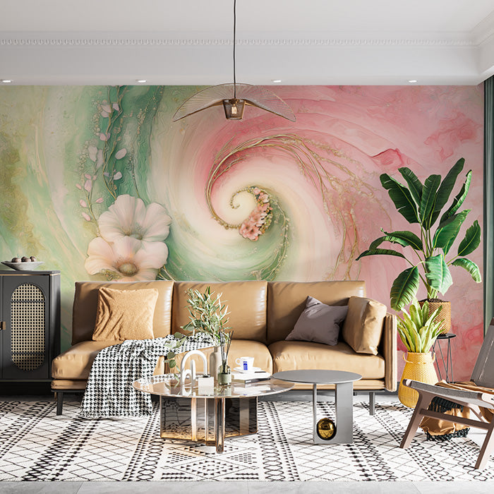 Romantic Floral Swirl Mural Wallpaper | Various Colors (Pink, Blue, etc.) of Floral Swirls