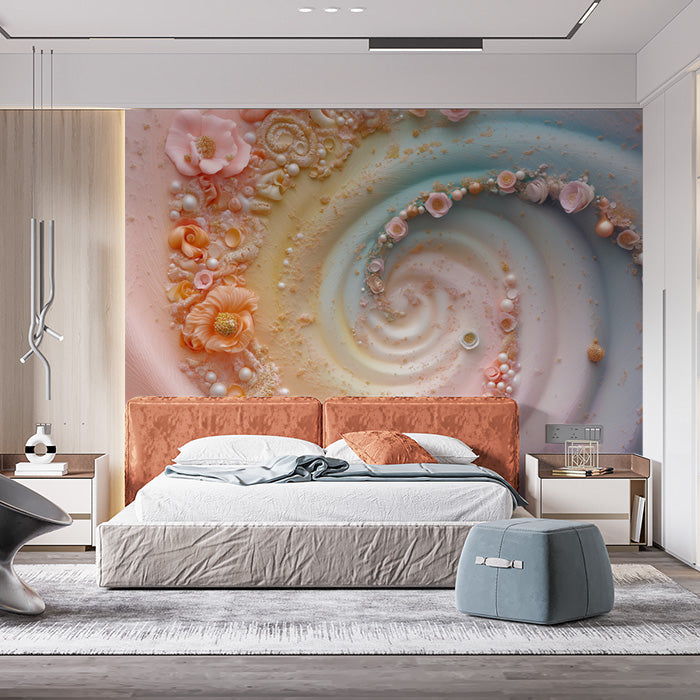 Romantic Floral Swirl Mural Wallpaper | Various Colors (Pink, Blue, etc.) of Floral Swirls