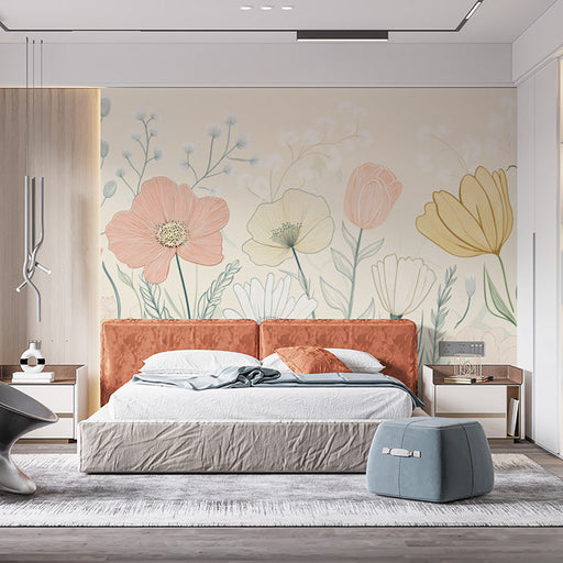 Floral Wallpaper in Bedroom | Various Colors (Pink, Yellow, etc.) of Flowers