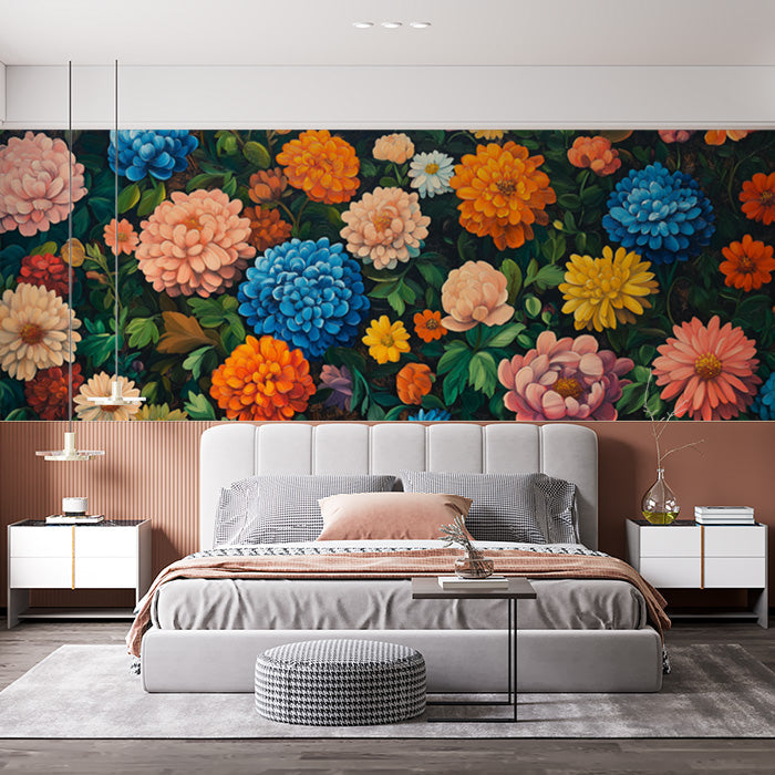 Blue and Pink Floral Mural Wallpaper | Various Colors (Blue, Pink, etc.) of Romantic Flowers