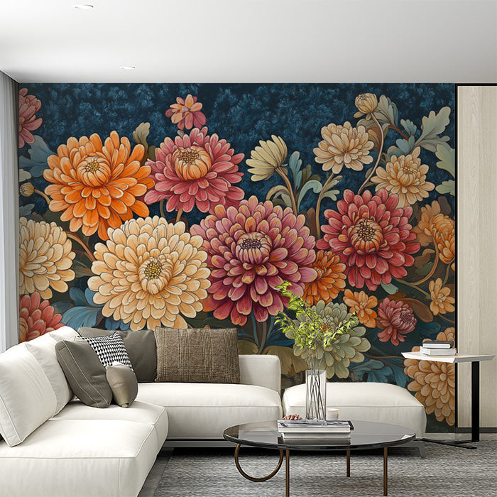 Blue and Pink Floral Mural Wallpaper | Various Colors (Blue, Pink, etc.) of Romantic Flowers