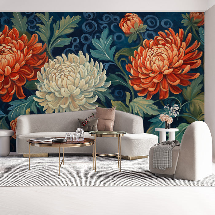 Blue and Pink Floral Mural Wallpaper | Various Colors (Blue, Pink, etc.) of Romantic Flowers