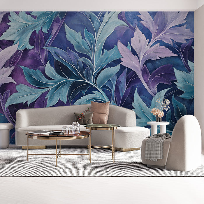 Purple and Blue Leaf Mural Wallpaper | Various Colors (Purple, Blue, etc.) Leaves