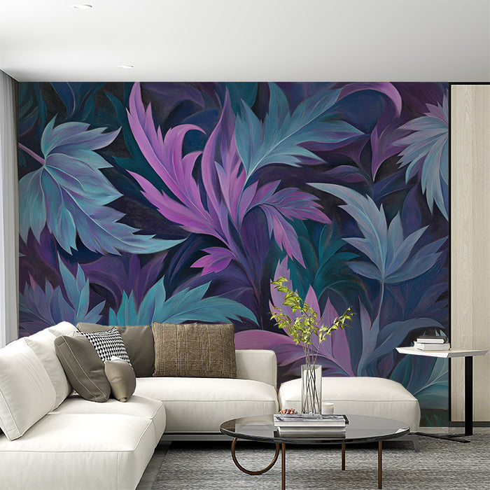 Purple and Blue Leaf Mural Wallpaper | Various Colors (Purple, Blue, etc.) Leaves