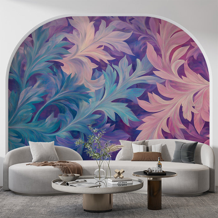 Purple and Blue Leaf Mural Wallpaper | Various Colors (Purple, Blue, etc.) Leaves