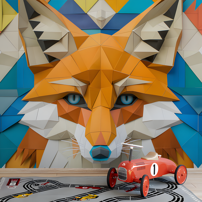 Geometric Fox Mural Wallpaper in Room | Various Colors (Orange, Blue, etc.) of Geometric Fox