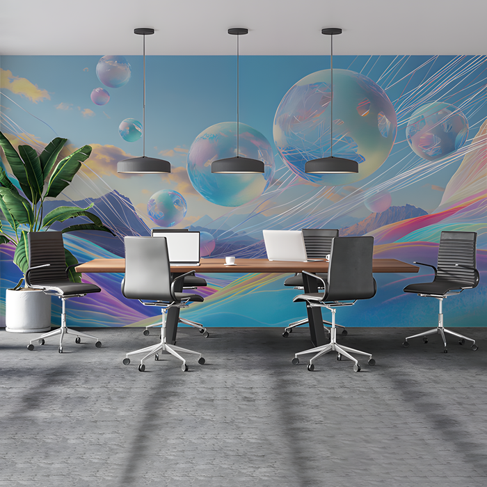 Futuristic Bubbles Mural Wallpaper in Office | Various Colors (Blue, Purple, etc.) of Bubbles
