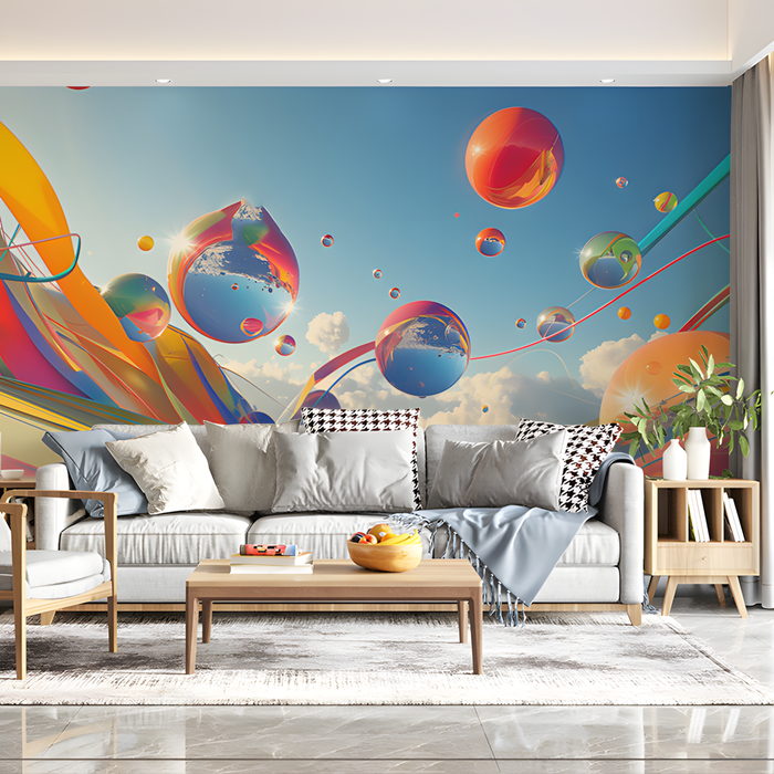 Futuristic Bubbles Mural Wallpaper in Office | Various Colors (Blue, Purple, etc.) of Bubbles