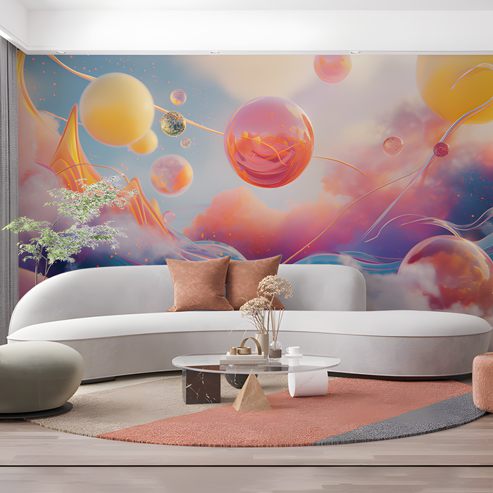 Futuristic Bubbles Mural Wallpaper in Office | Various Colors (Blue, Purple, etc.) of Bubbles