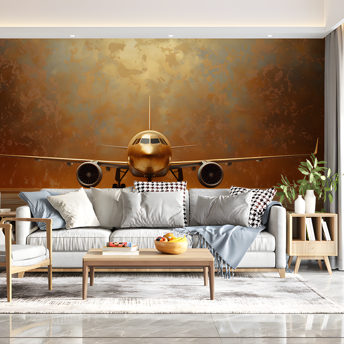 Golden Airplane Mural Wallpaper in Office | Various Colors (Gold, Brown, etc.) of Golden Airplane