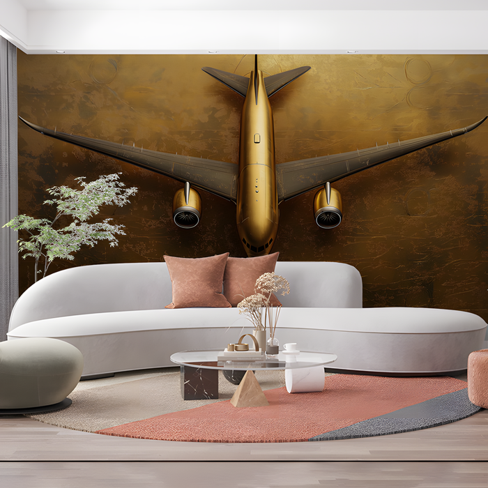 Golden Airplane Mural Wallpaper in Office | Various Colors (Gold, Brown, etc.) of Golden Airplane