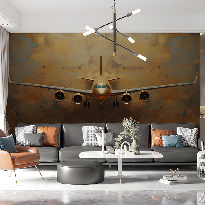 Golden Airplane Mural Wallpaper in Office | Various Colors (Gold, Brown, etc.) of Golden Airplane