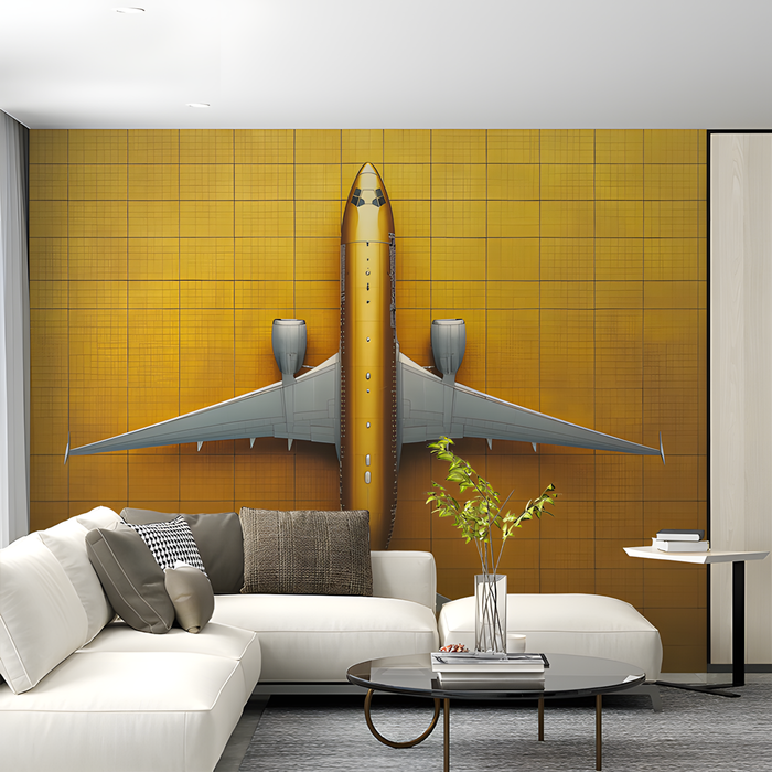 Golden Airplane Mural Wallpaper in Office | Various Colors (Gold, Brown, etc.) of Golden Airplane