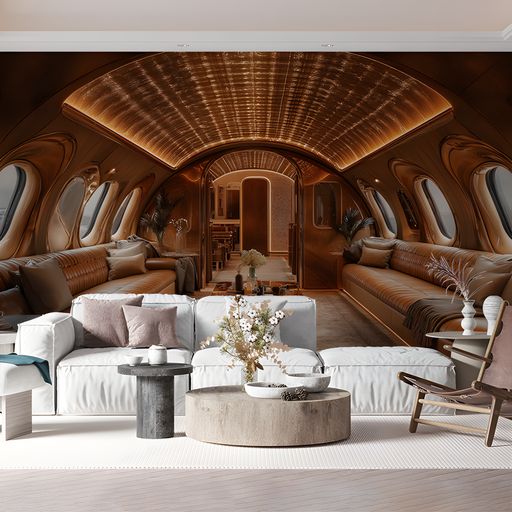 Luxury Airplane Interior Mural Wallpaper in Living Room | Various Colors (Gold, White, etc.) of Airplane Interior