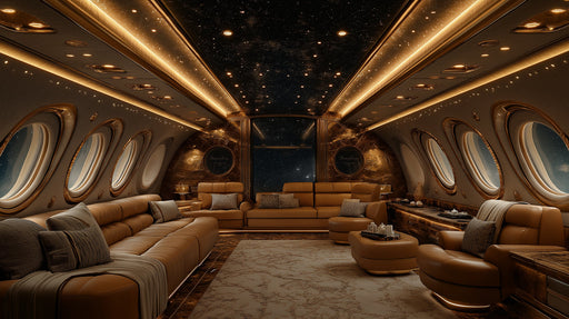 Luxury Airplane Interior Mural Wallpaper in Living Room | Various Colors (Gold, White, etc.) of Airplane Interior