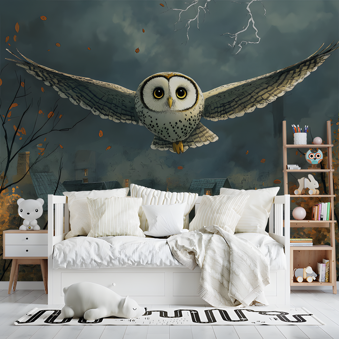Realistic Owl in Flight Mural Wallpaper in Bedroom | Various Colors (Brown, Gray, etc.) of Owl