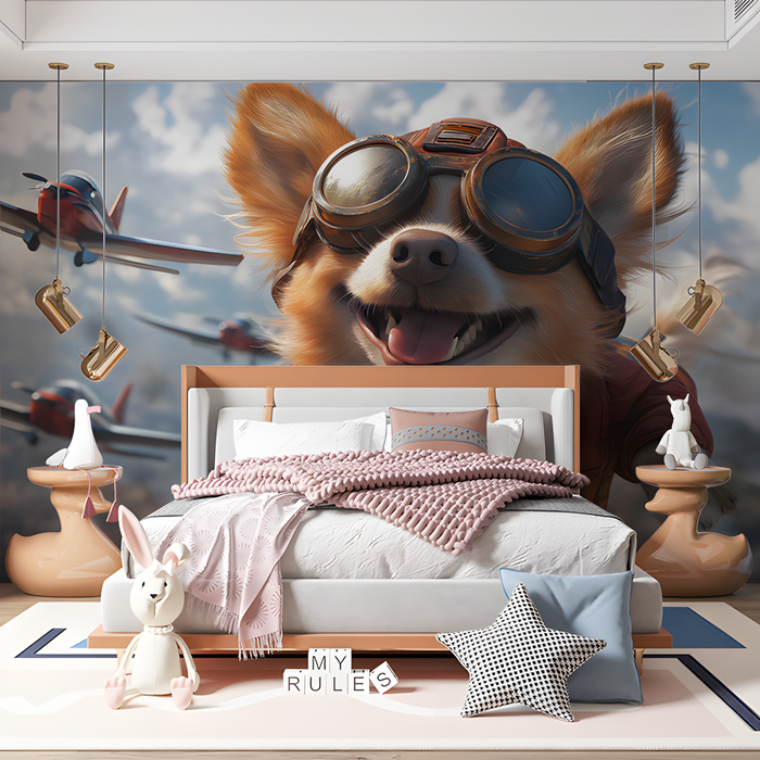 Chihuahua Pilot Mural Wallpaper in Bedroom | Various Colors (Brown, Pink, etc.) of Chihuahua Pilot