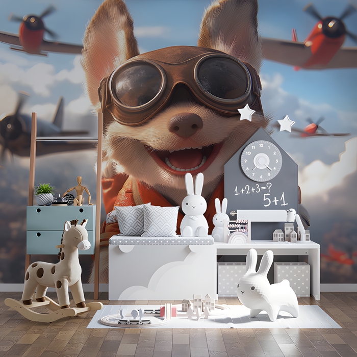Chihuahua Pilot Mural Wallpaper in Bedroom | Various Colors (Brown, Pink, etc.) of Chihuahua Pilot
