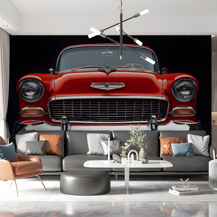 Classic Red Car Mural Wallpaper in Living Room | Various Colors (Red, Black, etc.) of Classic Red Car